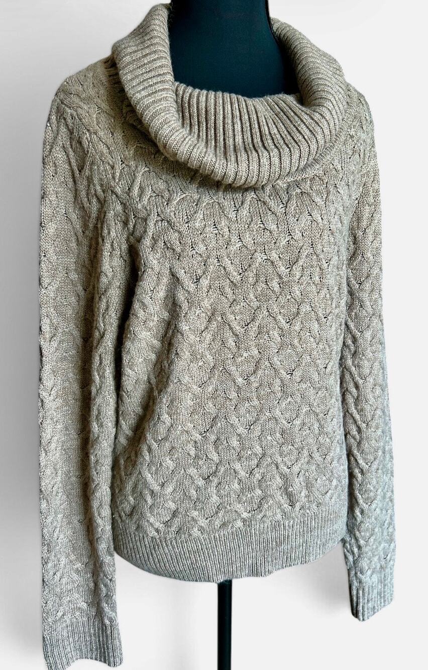 Willow Bay Cowl Neck Cable Knit Sweater Women's L Beige